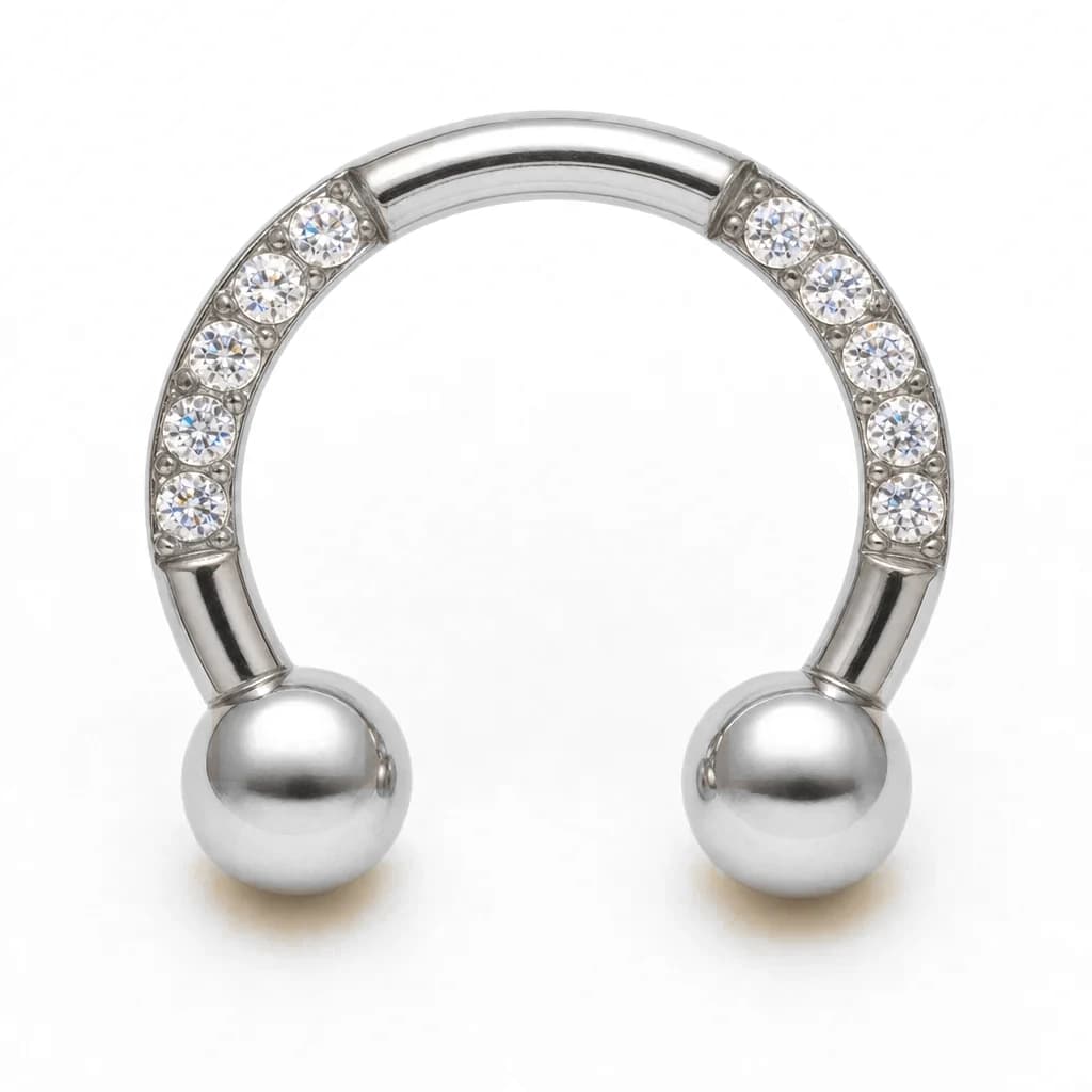 Hufeisen mit Kristallen, Silber mit klarem Kristall