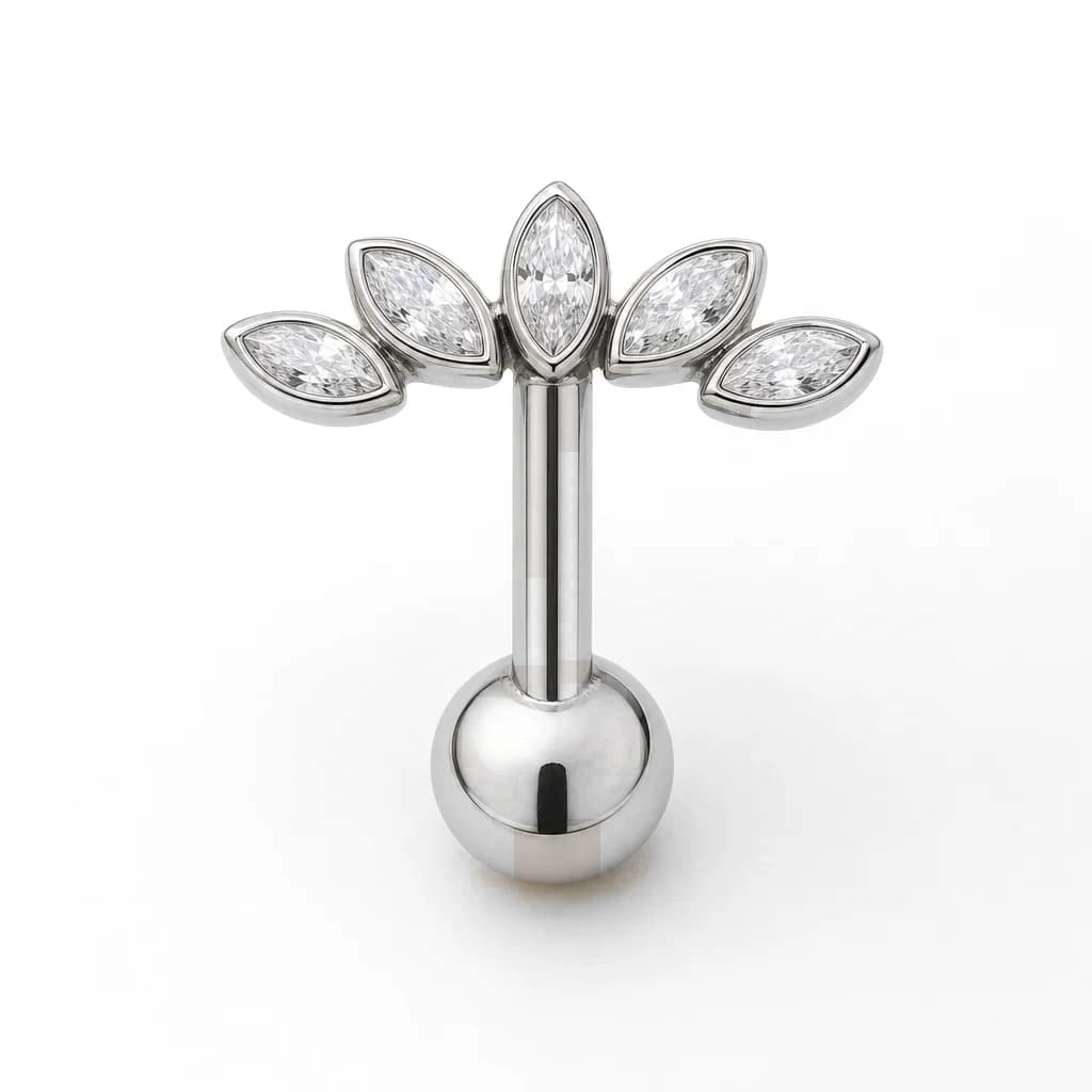 Labret Innengewinde, 5 Kristall-Blütenblätter, Silber