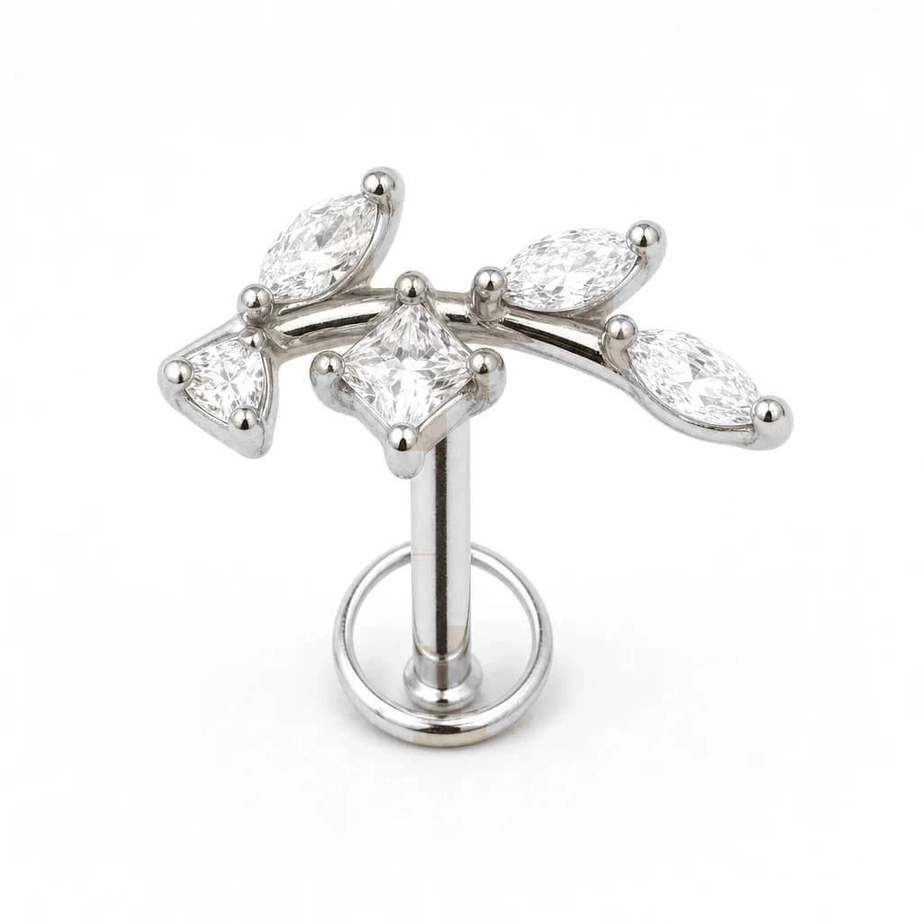 Ohrstecker mit Innengewinde, Kristallblatt, Silber