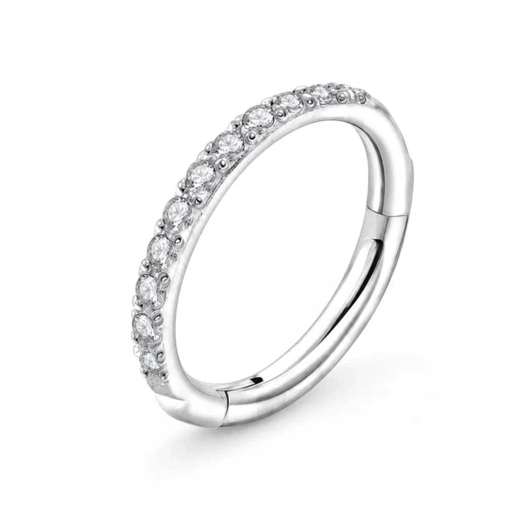 Clicker-Ring mit Kristallen, Silber mit klarem Kristall