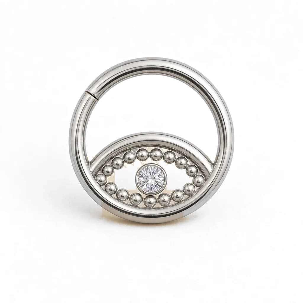 Clicker-Ring Augenmotiv mit Kristall, Silber mit klarem Kristall