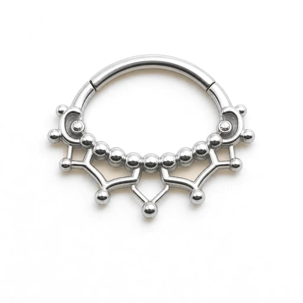 Septum-Clicker, kleine Kugeln und Krone, Silber