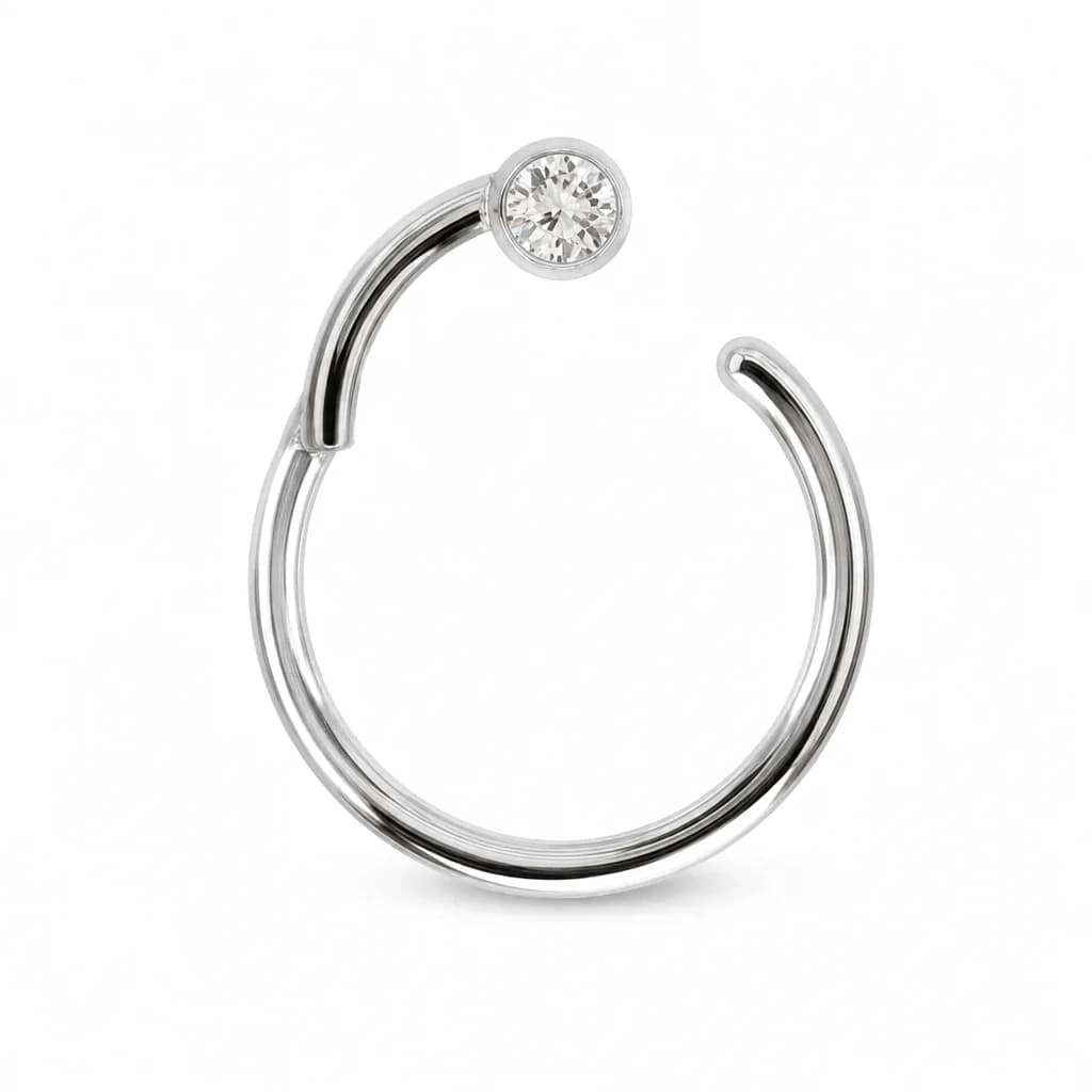 Clicker-Ring mit Kristallkugel, Silber mit klarem Kristall