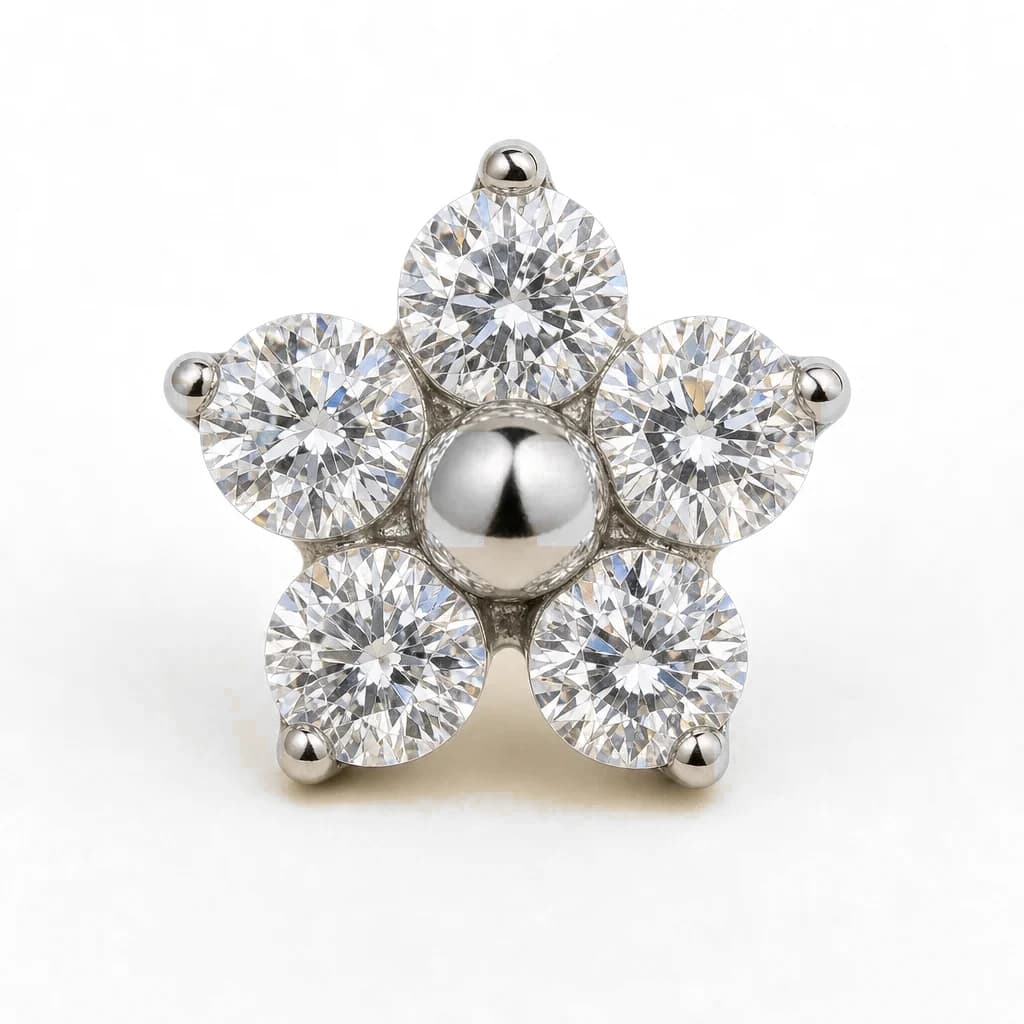 Aufsatz mit Innengewinde, Kristallblume, Silber mit klarem Kristall