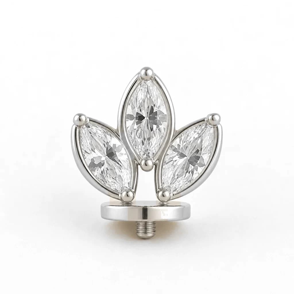 Aufsatz Innengewinde, 3 Kristall-Marquise, Silber mit klarem Kristall