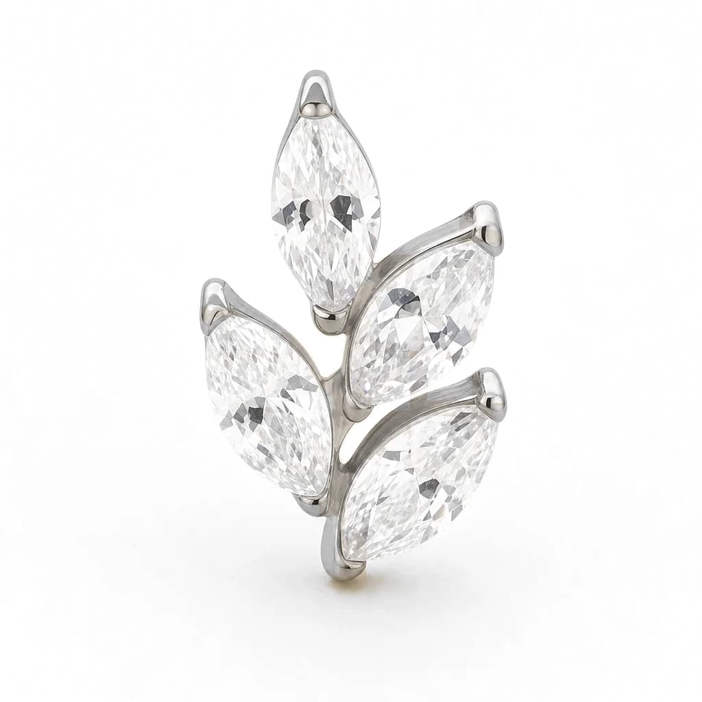 Aufsatz Innengewinde, Blatt aus 4 Marquise, Silber mit klarem Kristall