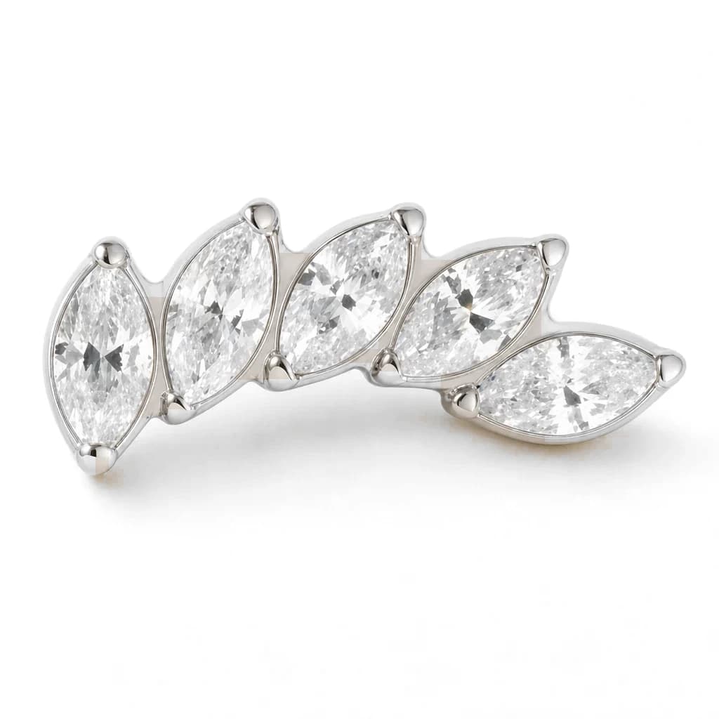 Aufsatz Innengewinde, 5 Kristall-Marquise, Silber mit klarem Kristall