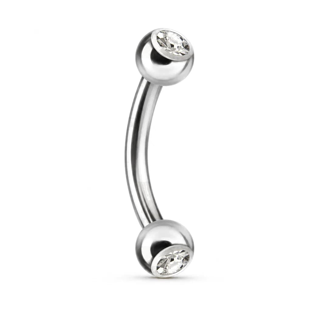 Banane mit Außengewinde, Kristallkugel, Silber mit klarem Kristall