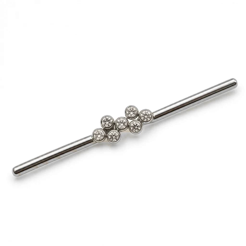 Industrial-Barbell mit 7 Kristallen, Silber mit klarem Kristall