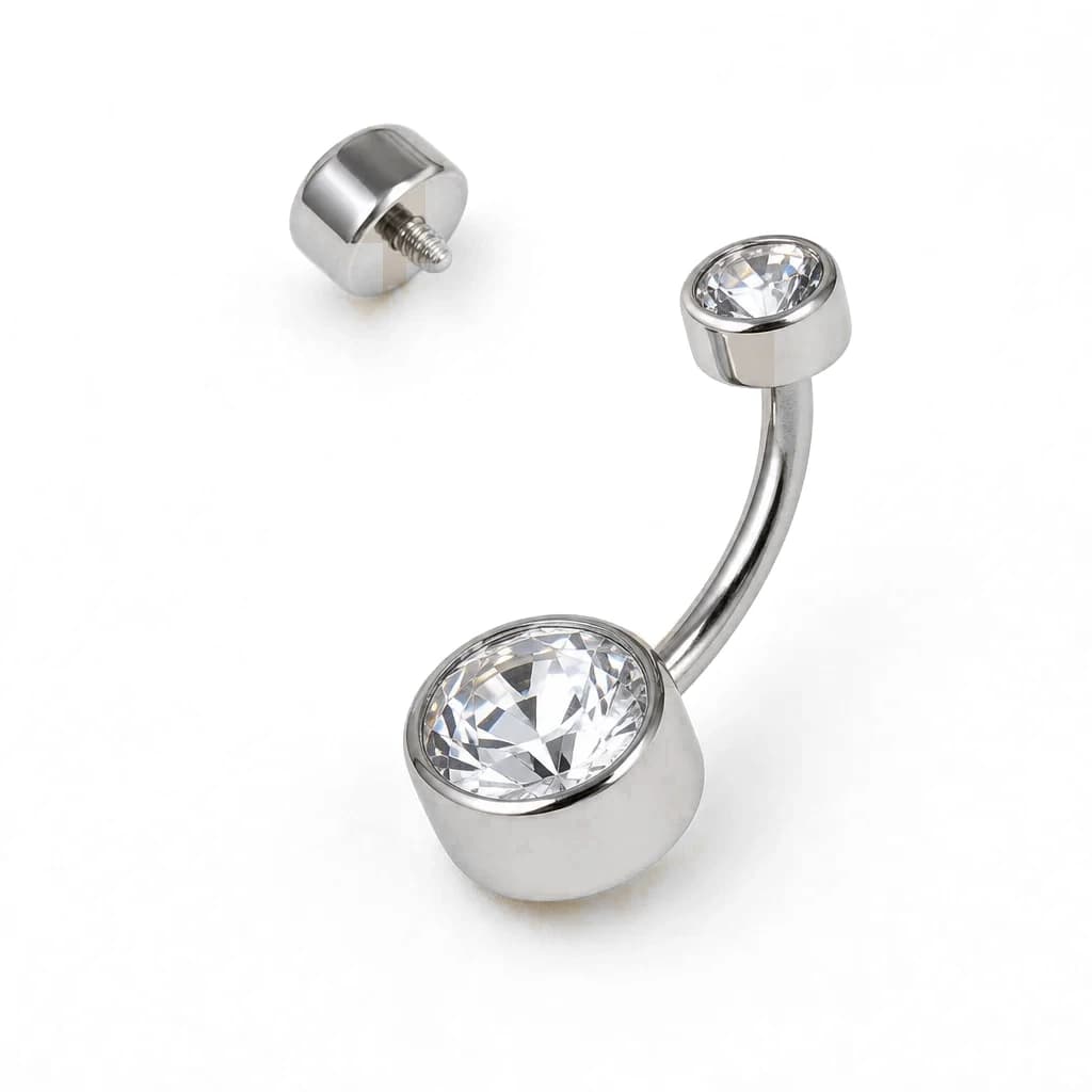 Bauchnabelpiercing, gefasster Kristall, Silber mit klarem Kristall