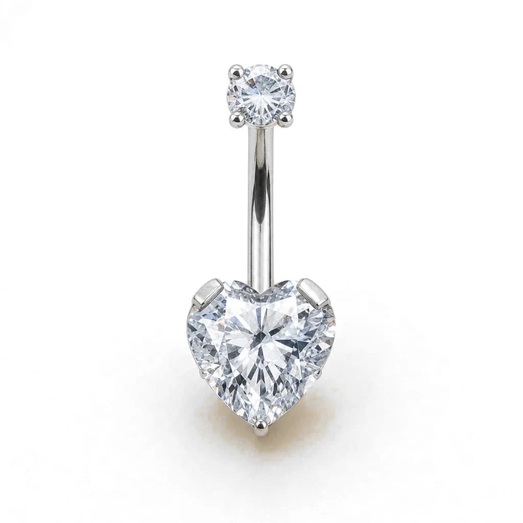 Bauchnabelpiercing mit Kristallherz, Silber mit klarem Kristall