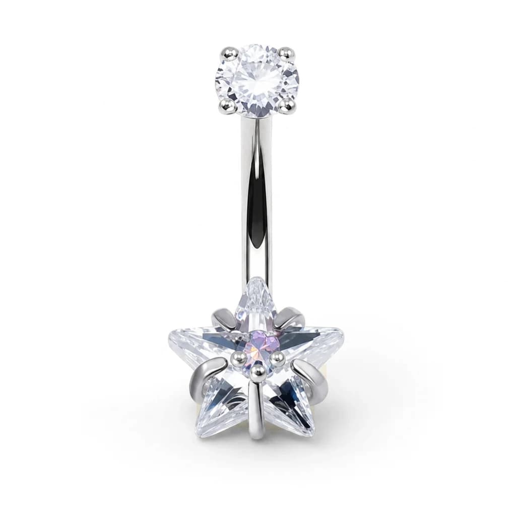 Bauchnabelpiercing mit Kristallstern, Silber mit klarem Kristall