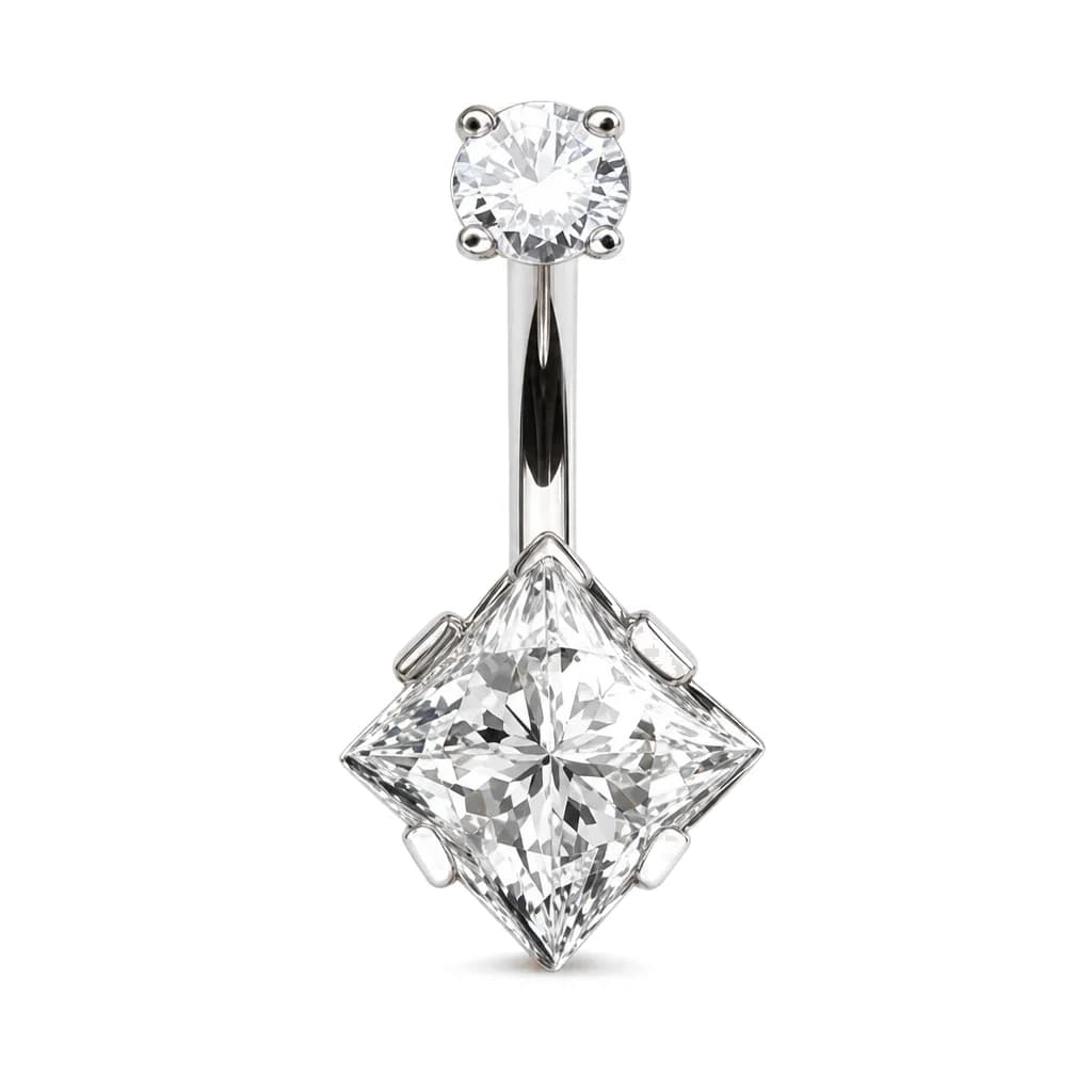 Bauchnabelpiercing, klarer Zirkonia eckig