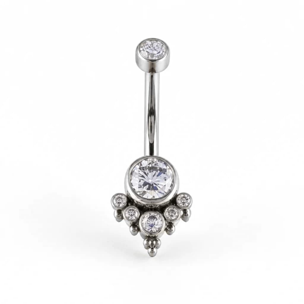 Bauchnabelpiercing, 7 Kristalle mit Kugeln
