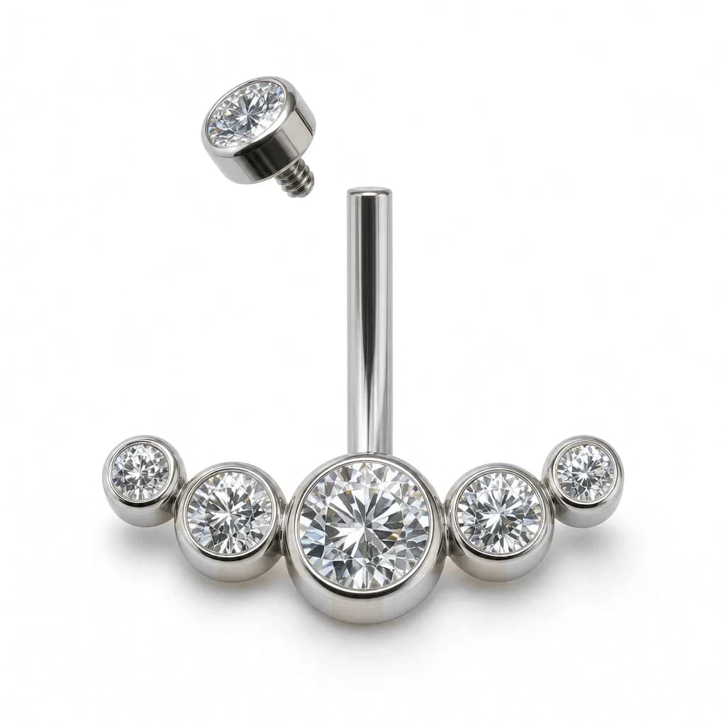 Bauchnabelpiercing mit 6 Kristallen