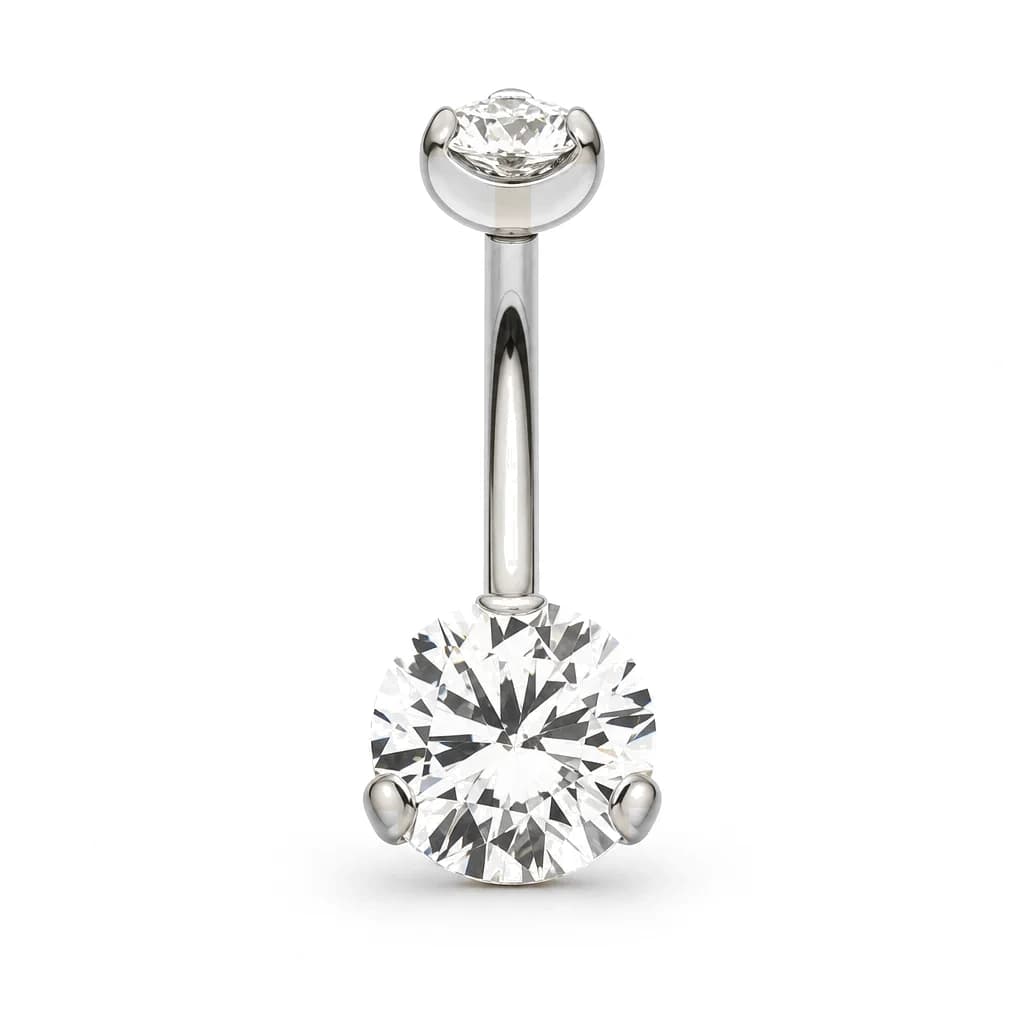 Bauchnabelpiercing, 2 Zirkonia, Innengewinde, Silber mit klarem Kristall