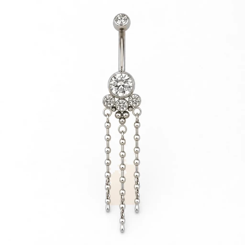 Bauchnabelpiercing, Zirkonia mit Kettchen