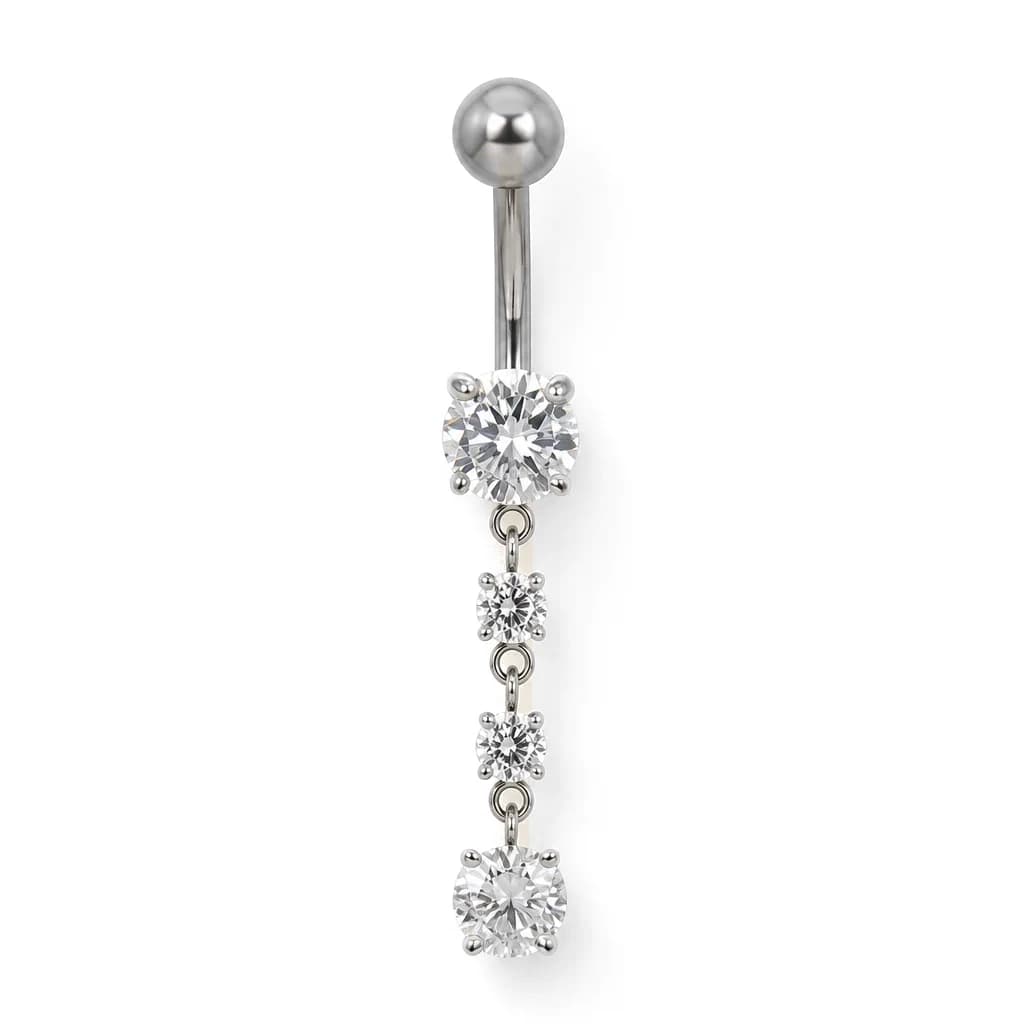 Bauchnabelpiercing, hängender Zirkonia-Tropfen, Silber mit klarem Kristall