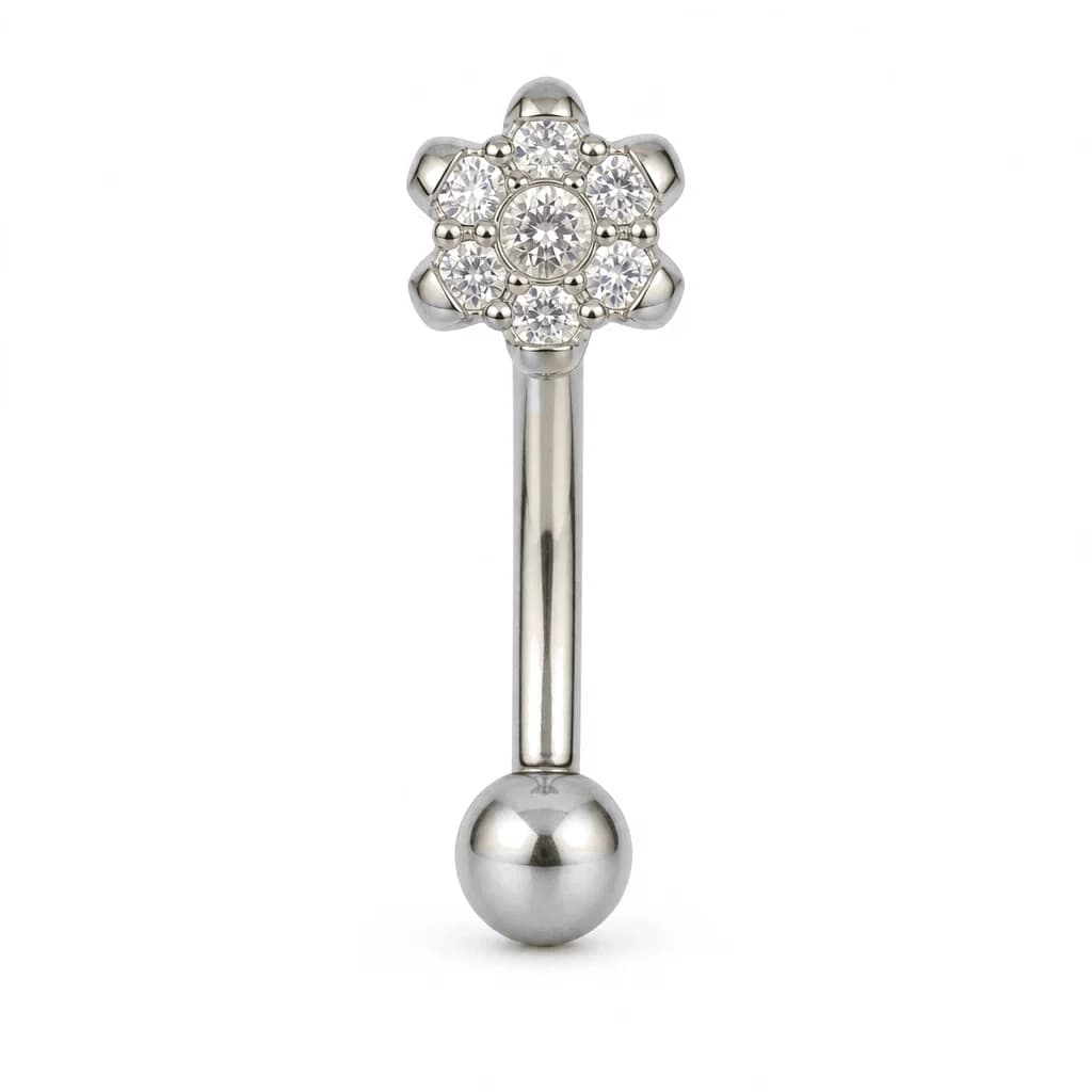 Banane mit Innengewinde, Kristallblume, Silber mit klarem Kristall