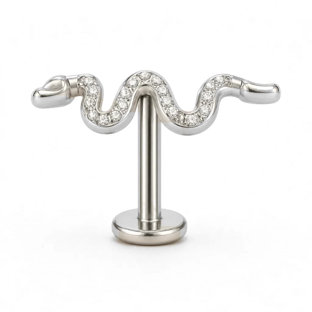 Labret mit Innengewinde, Schlange, Silber