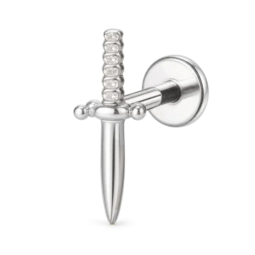 Labret mit Innengewinde, Schwert, Silber