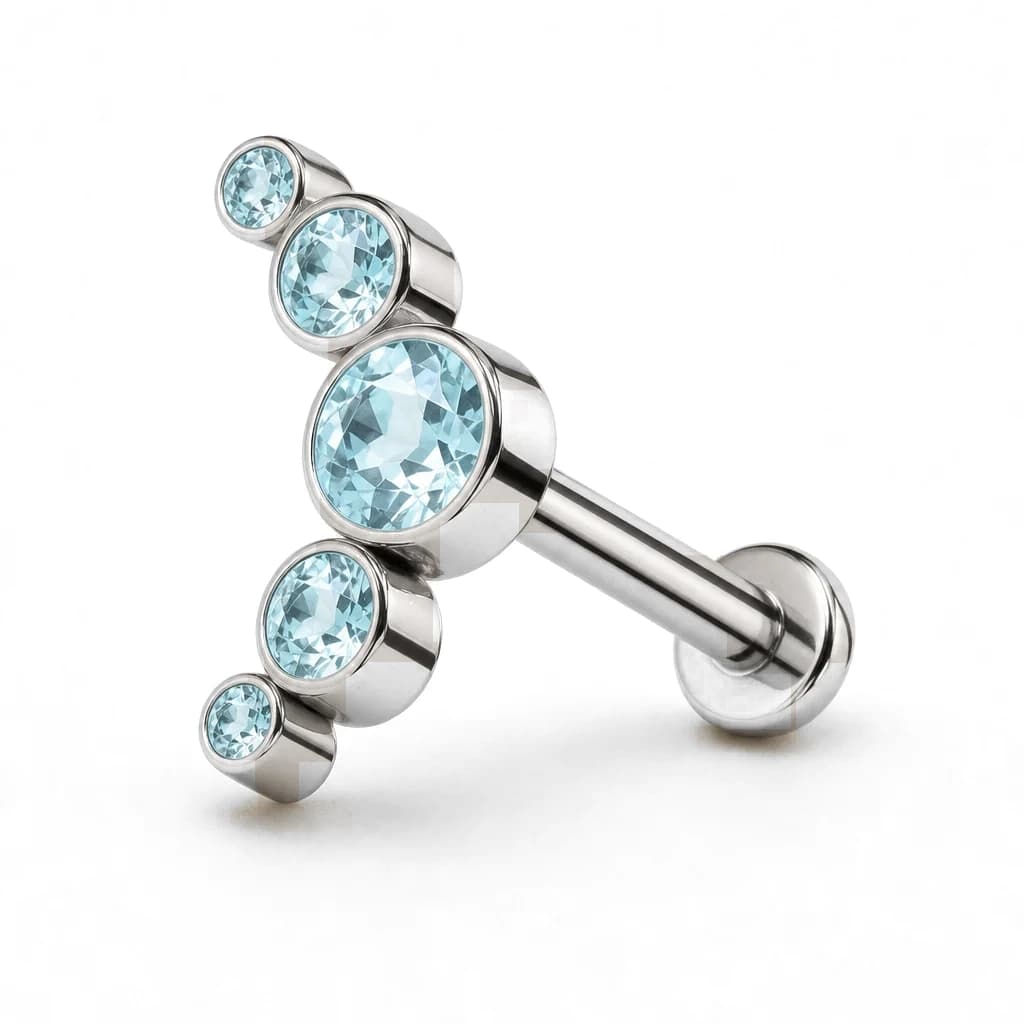 Labret Innengewinde, 5 blaue Kristalle