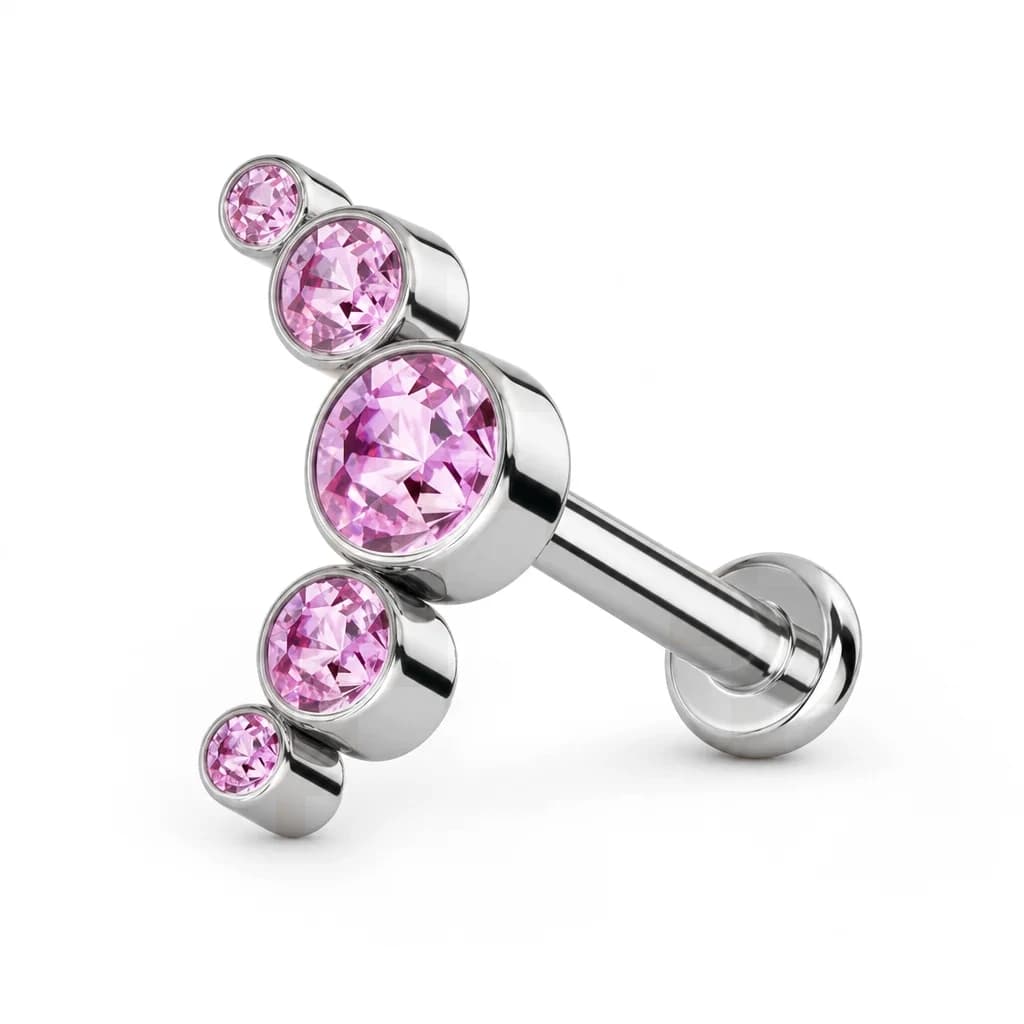 Labret Innengewinde, 5 rosa Kristalle