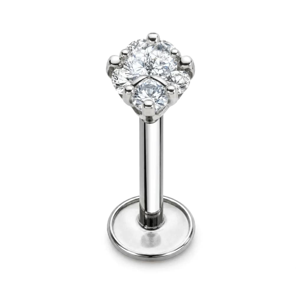 Labret mit Innengewinde, klarer Kristall, Silber mit klarem Kristall