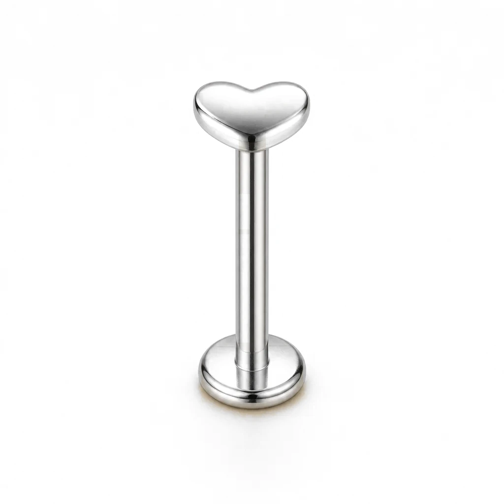 Labret mit Innengewinde, Herz, Silber
