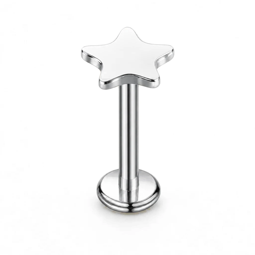 Labret mit Innengewinde, Stern, Silber
