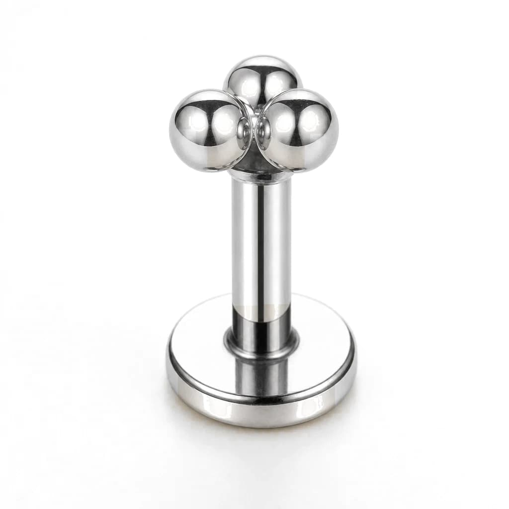 Labret mit Innengewinde, 3 kleine Kugeln, Silber