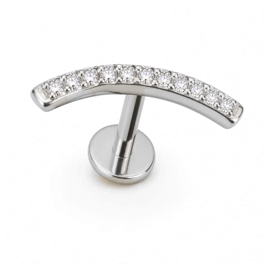 Labret mit Innengewinde, Wellenlinie, Silber mit klarem Kristall