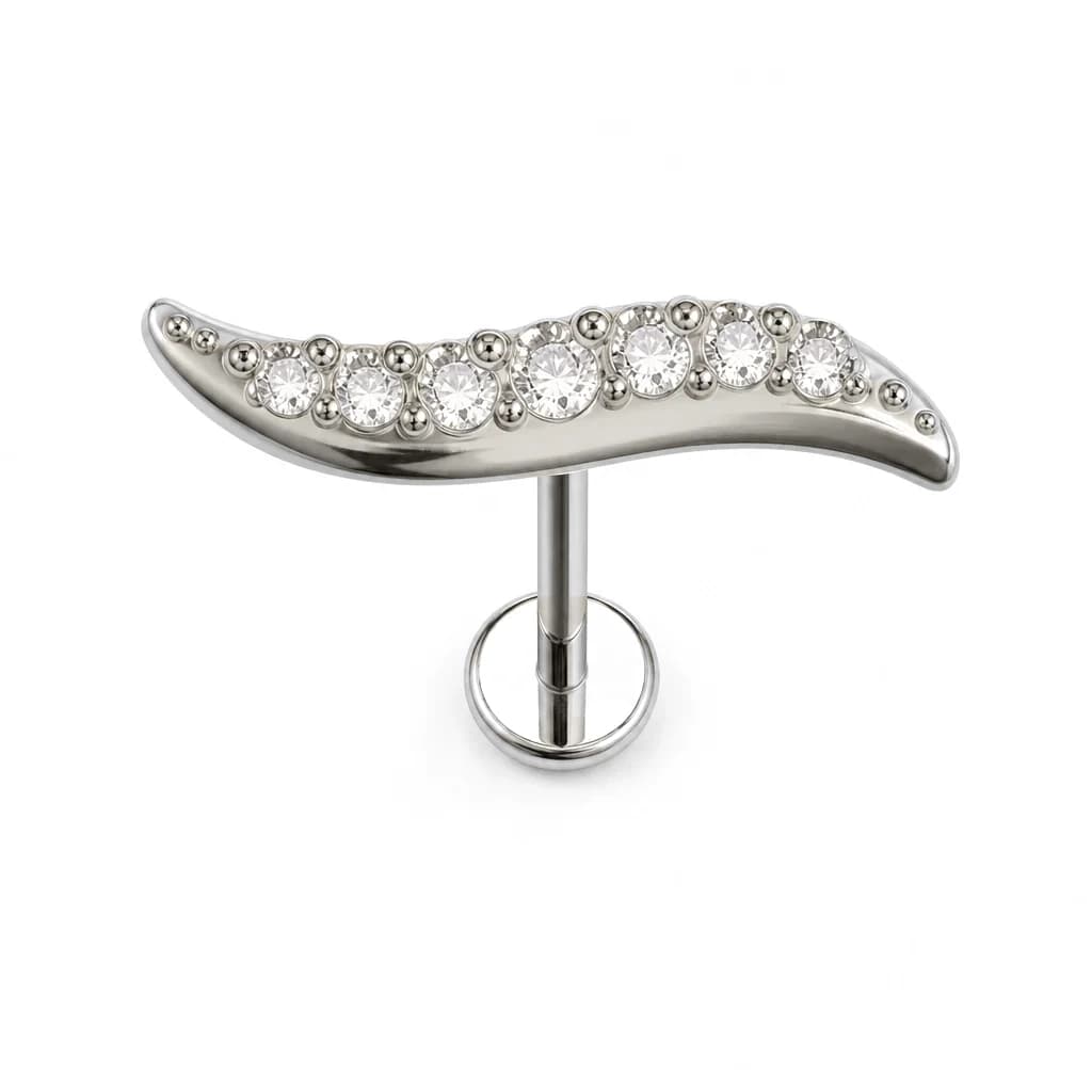 Labret mit Innengewinde, Kristallwelle, Silber mit klarem Kristall