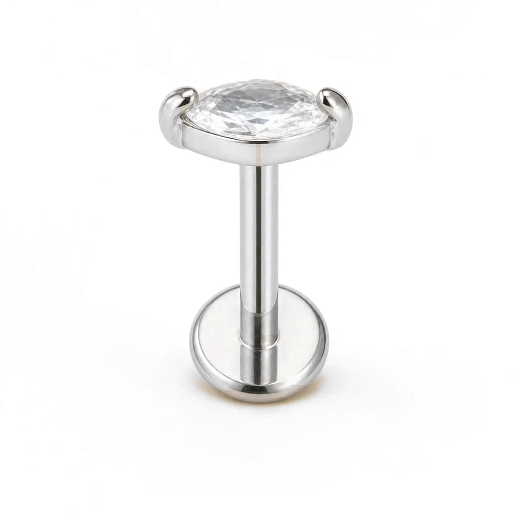Ohrstecker mit Innengewinde, Marquise-Kristall, Silber mit klarem Kristall