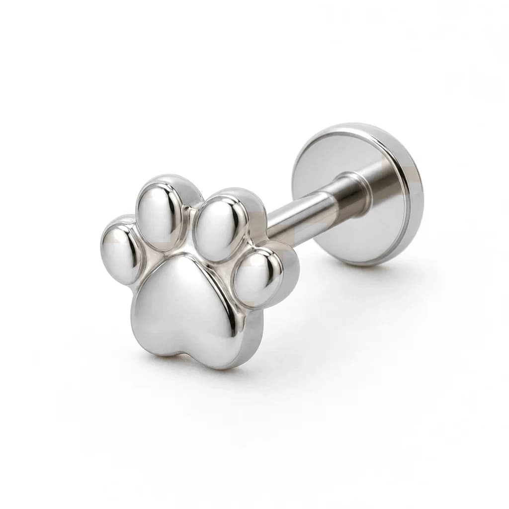Labret mit Innengewinde, Pfote, Silber