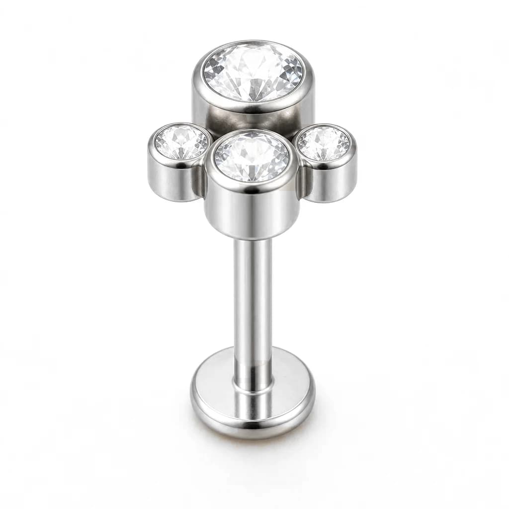 Labret mit Innengewinde, 4 Kristalle