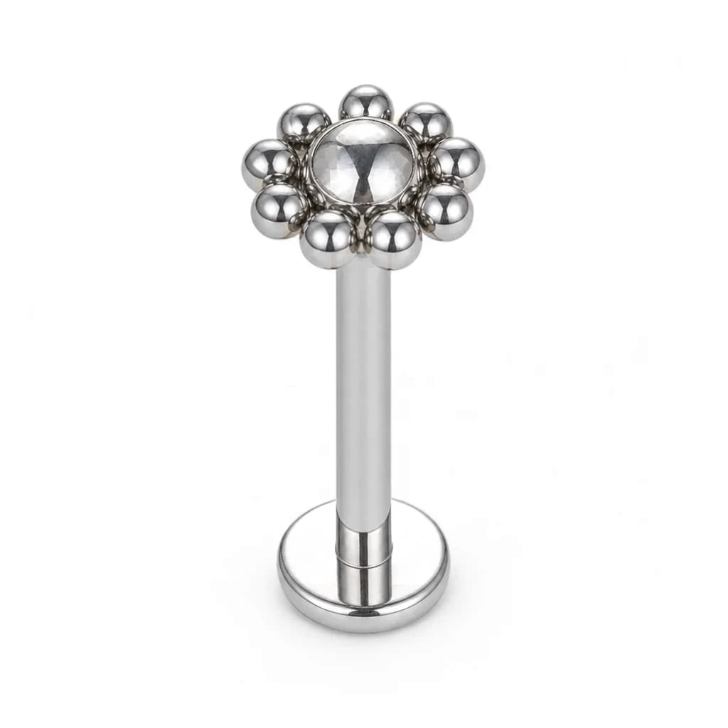 Labret mit Innengewinde, Kugelblume, Silber