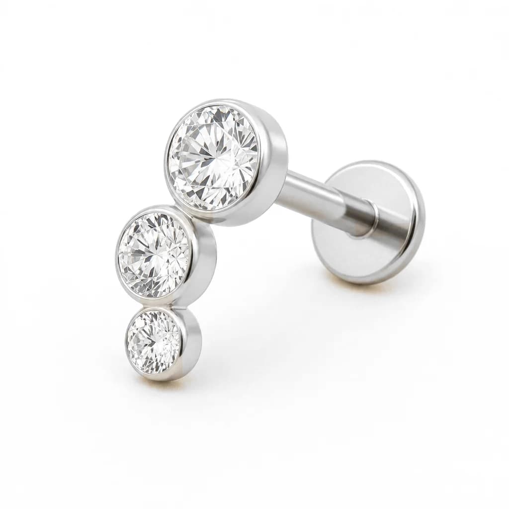 Labret Innengewinde, 3 Kristalle gebogen