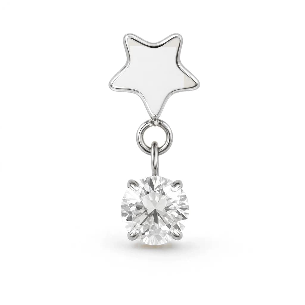 Labret, Stern mit rundem Kristallanhänger, Silber mit klarem Kristall