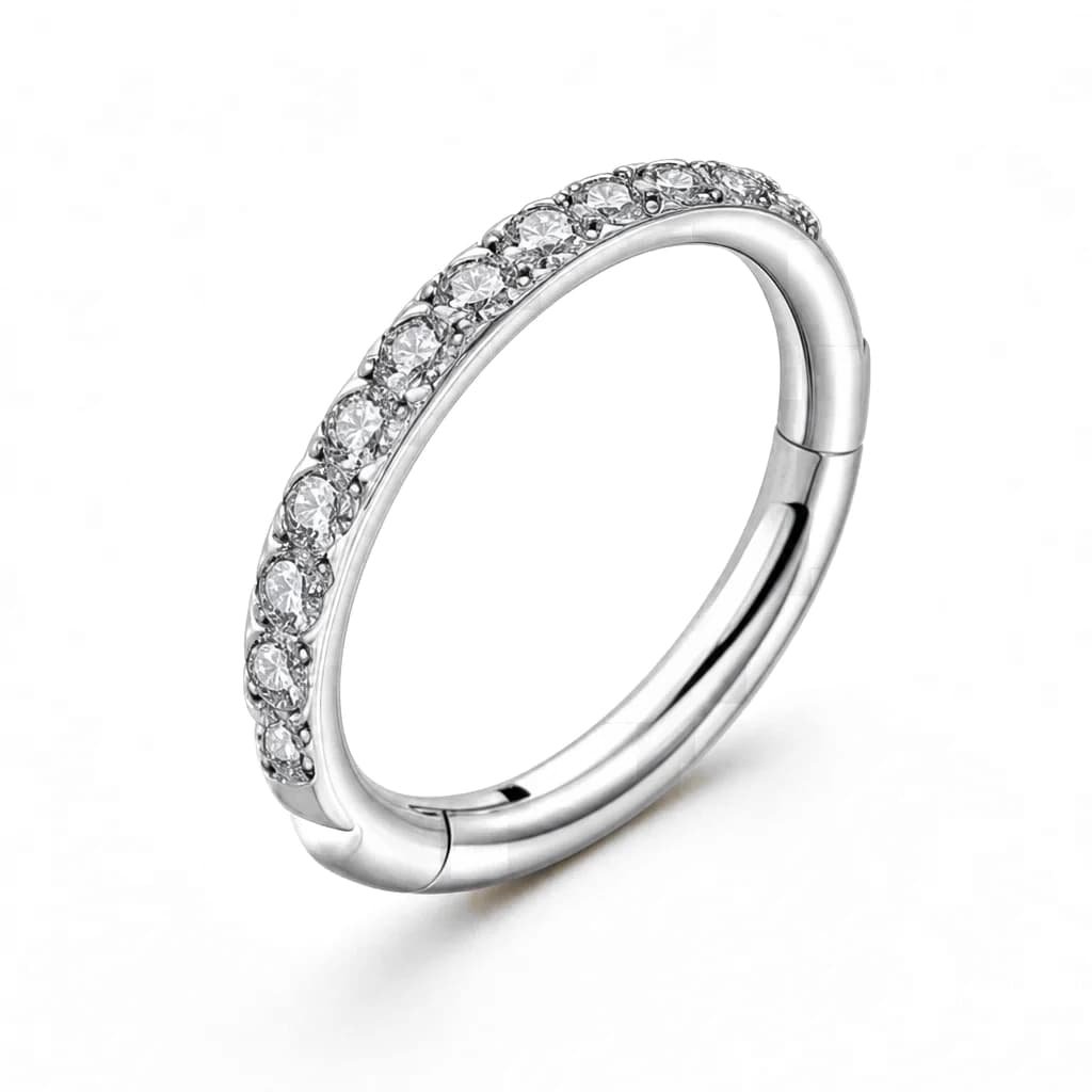Clicker-Ring mit Kristallen, Silber mit klarem Kristall