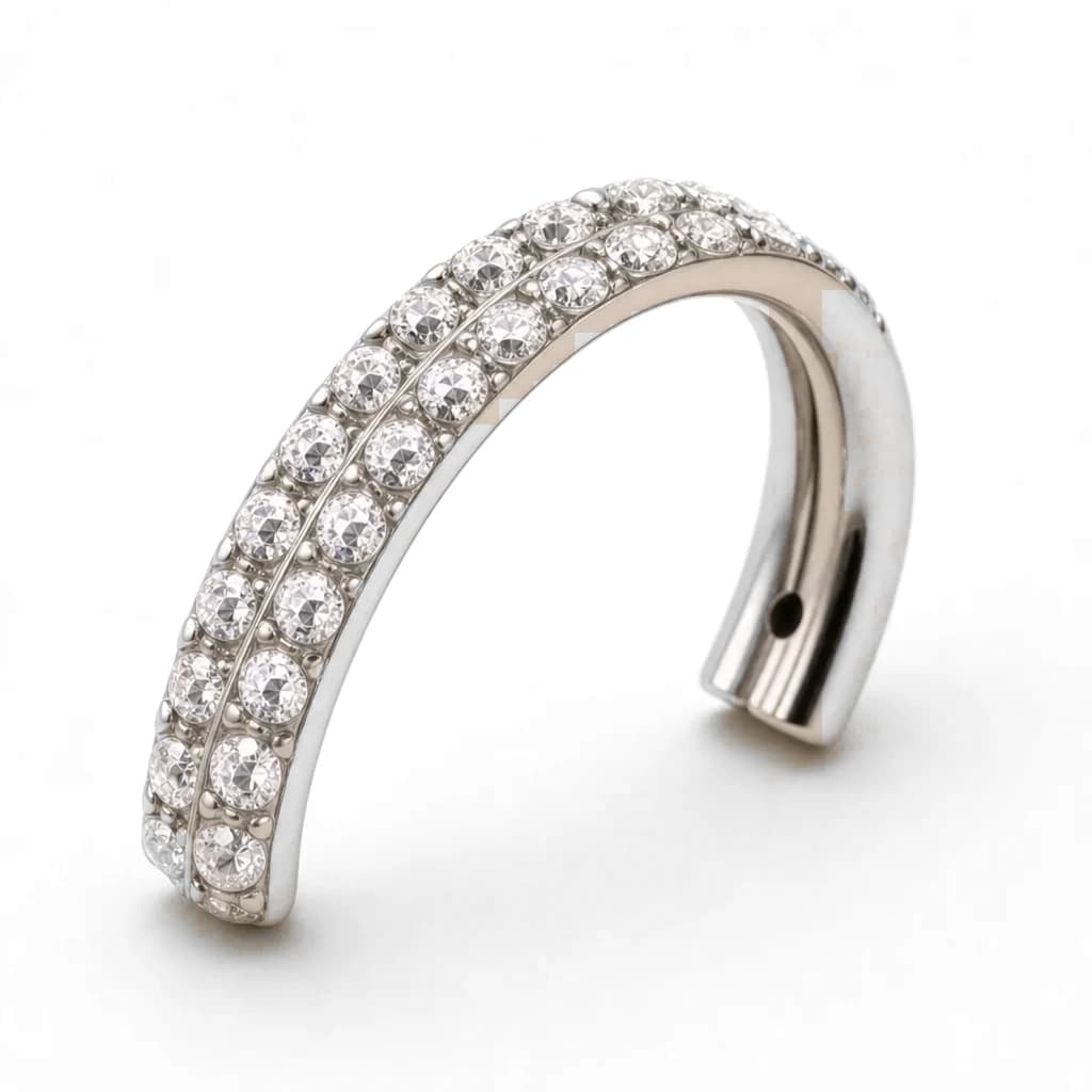 Clicker-Ring mit zwei Kristallreihen, Silber mit klarem Kristall