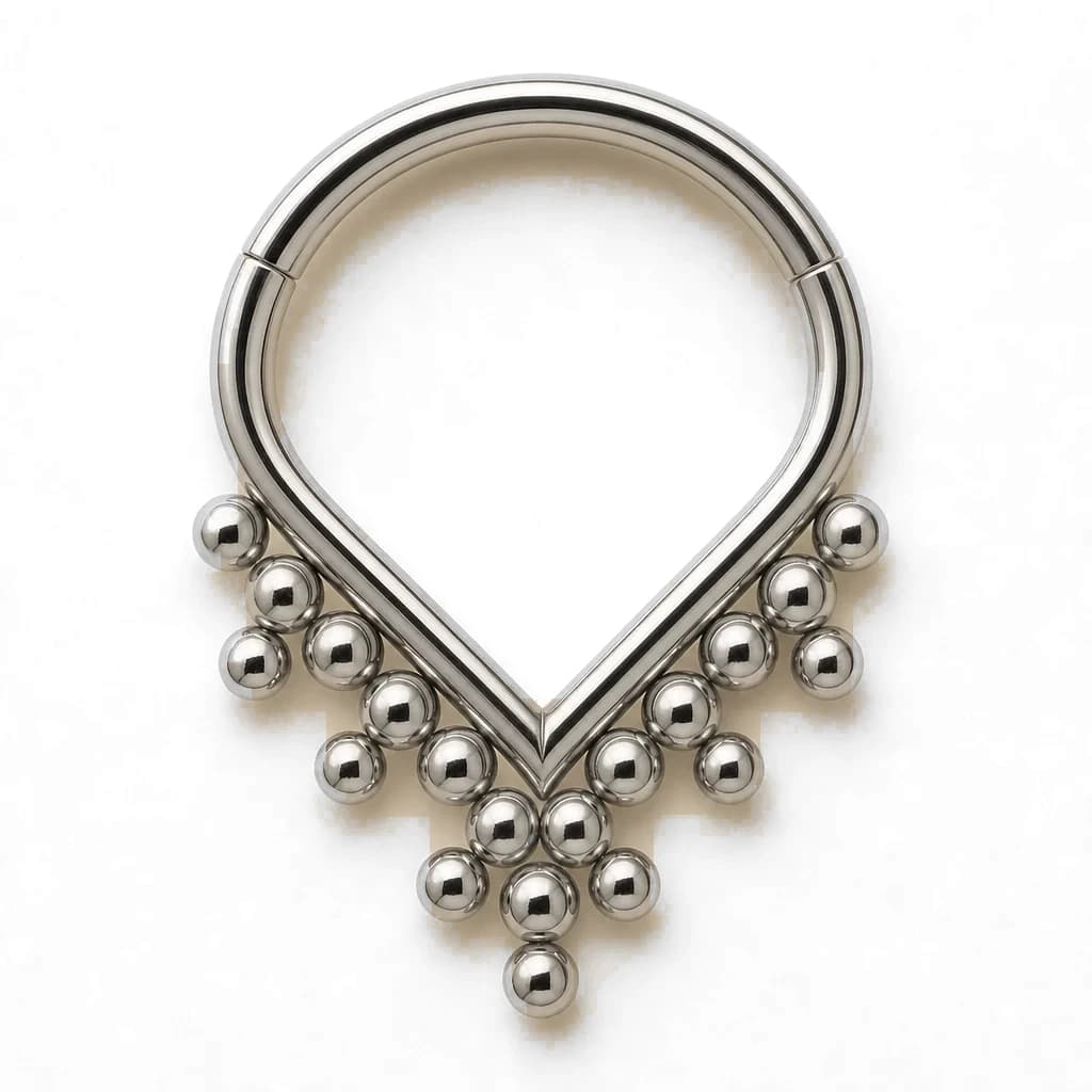 Clicker-Ring, Tropfenform mit Kügelchen, Silber