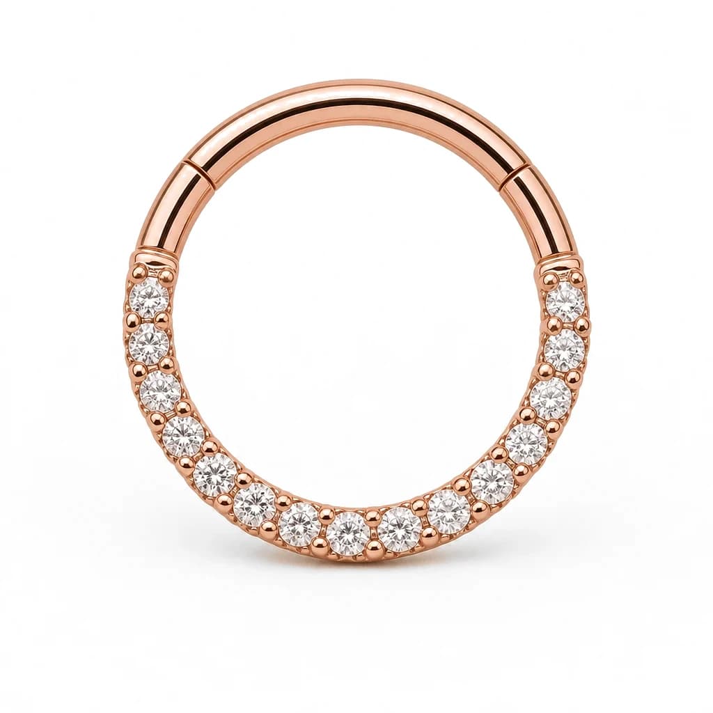Clicker-Ring, Kristalle nach vorn, Roségold mit klarem Kristall