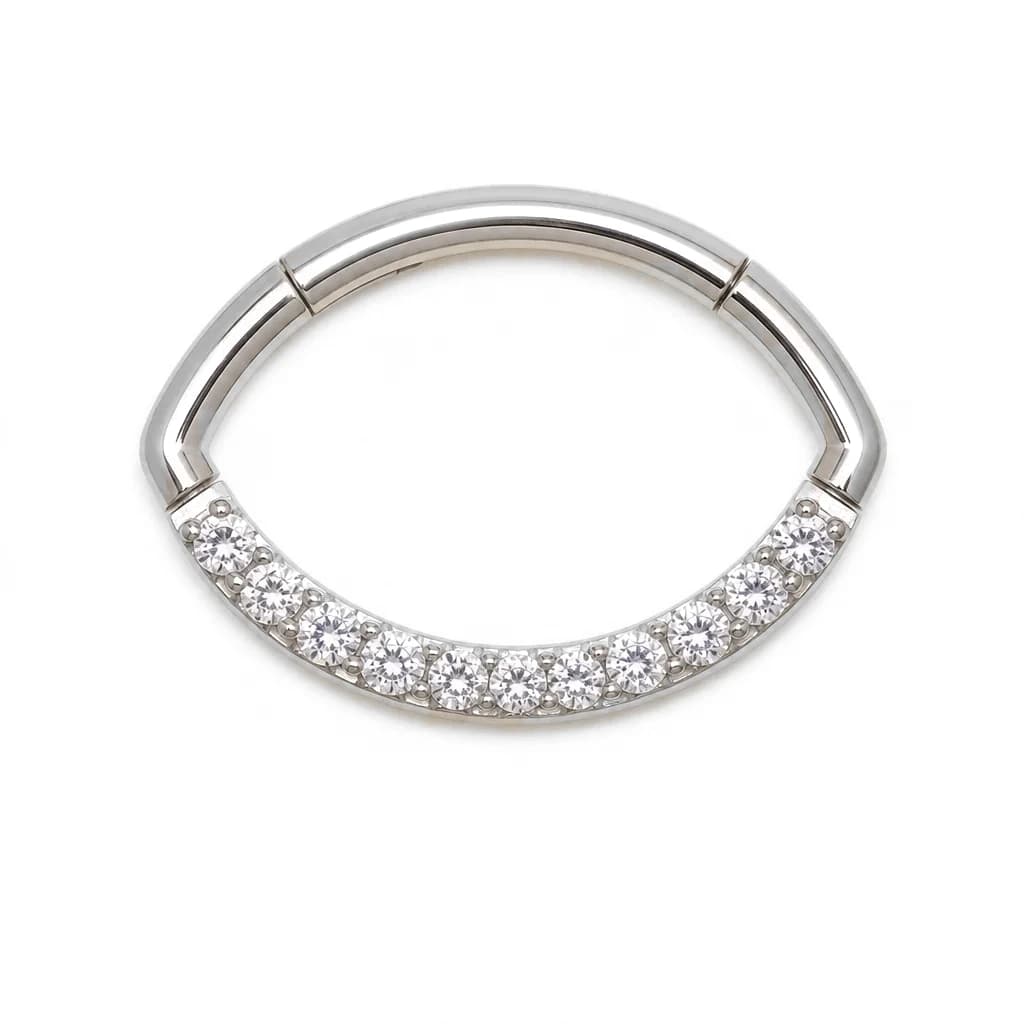 Clicker-Ring, oval, mit Kristallen, Silber mit klarem Kristall