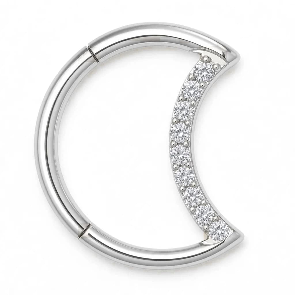 Clicker-Ring Mondsichel mit Kristallen, Silber mit klarem Kristall