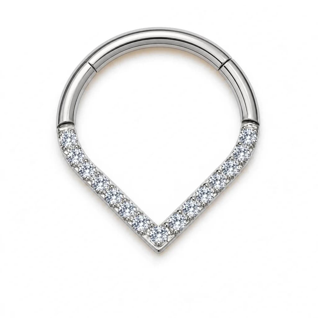 Clicker-Ring in Tropfenform mit Kristallen, Silber mit klarem Kristall