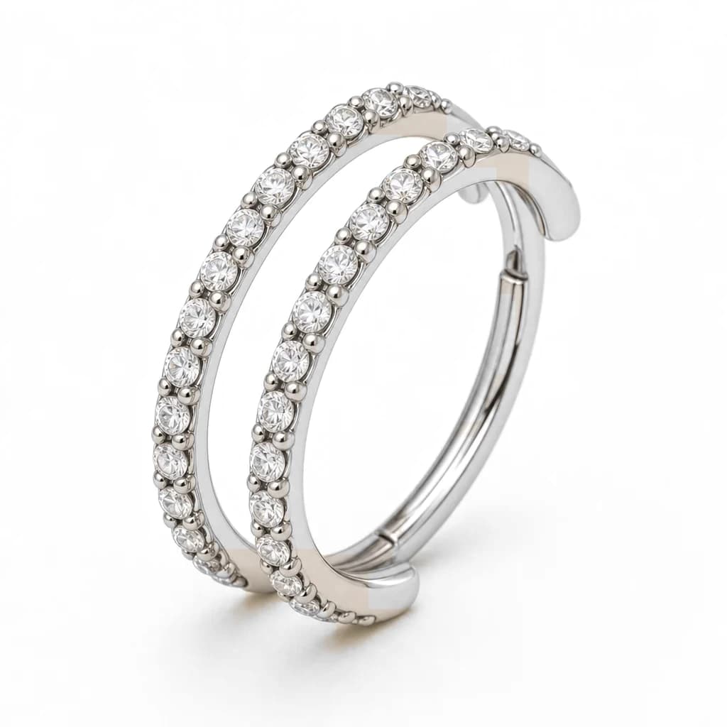 Clicker-Ring mit doppelter Kristallreihe, Silber mit klarem Kristall
