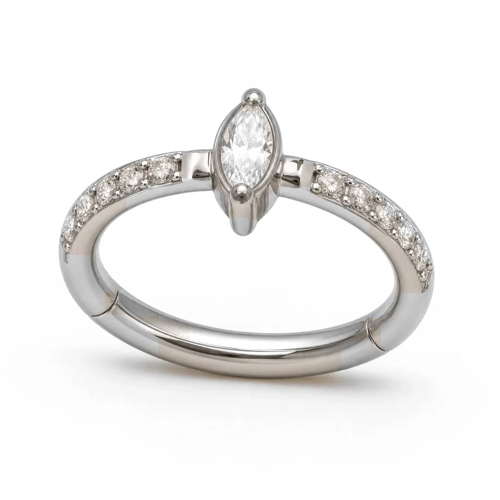 Clicker-Ring, mittiger Marquise-Kristall, Silber mit klarem Kristall