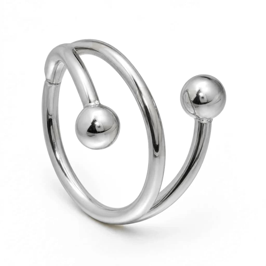 Clicker-Ring gewickelt, mit zwei Kugeln, Silber