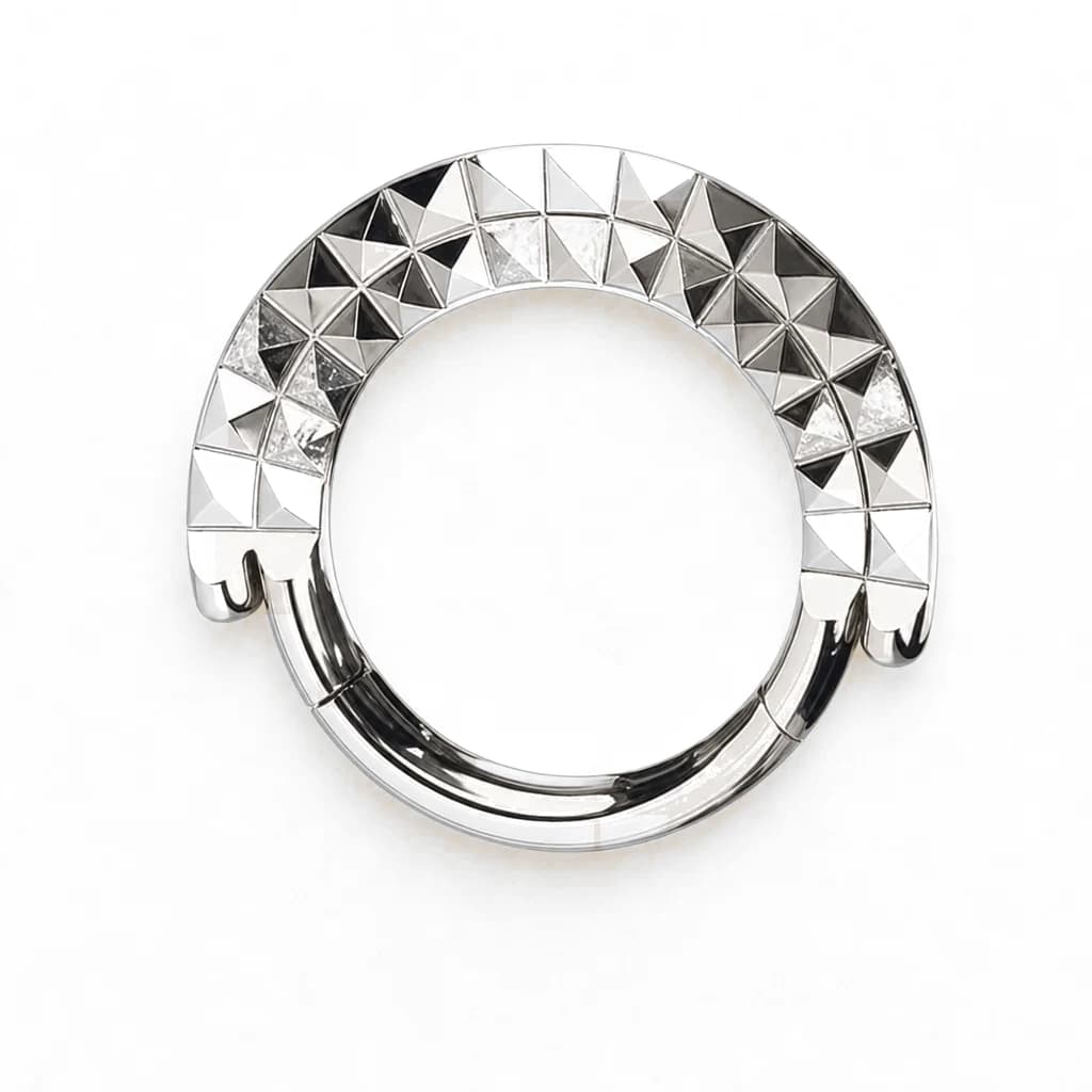 Clicker-Ring, 2 Reihen Pyramidenschliff, Silber
